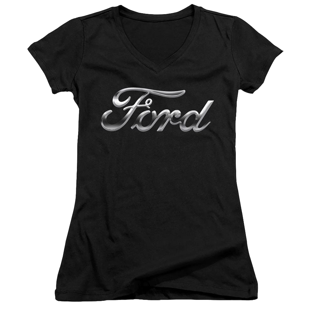 Ford Chrome Ford Logo - Juniors V-Neck T-Shirt Juniors V-Neck T-Shirt Ford