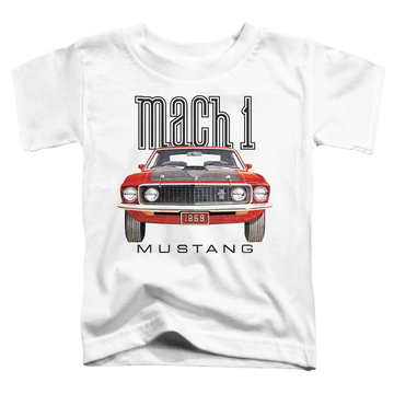 White toddler t-shirt with Ford 69 Mach 1 graphic