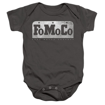 Charcoal baby bodysuit with Ford Fomoco graphic