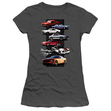 Charcoal juniors t-shirt with Ford Mustang Stack graphic