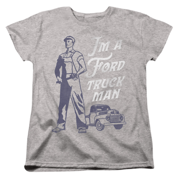 Athletic heather women's t-shirt with Ford Truck Man Classic graphic