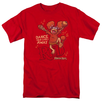 Red men's regular fit t-shirt with Fraggle Rock Dance graphic