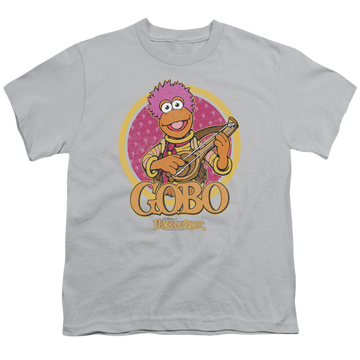 Silver youth t-shirt for ages 8 to 12 with Fraggle Rock Gobo Circle graphic