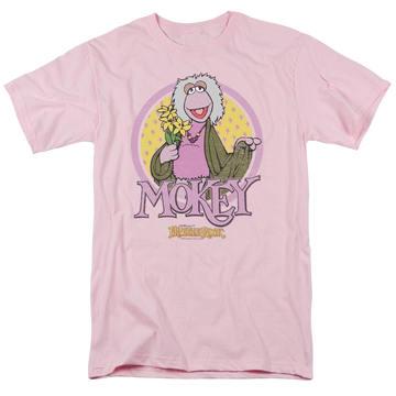 Pink men's regular fit t-shirt with Fraggle Rock Mokey Circle graphic