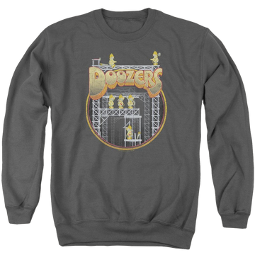 Charcoal men's crewneck sweatshirt with Fraggle Rock Doozers Construction graphic