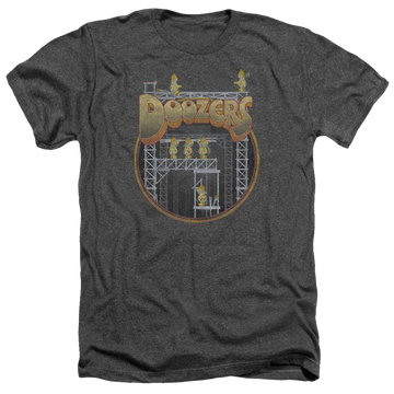 Charcoal men's heather t-shirt with Fraggle Rock Doozers Construction graphic