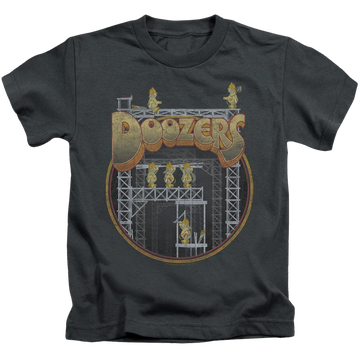 Charcoal kid's t-shirt for ages 4 to 7 with Fraggle Rock Doozers Construction graphic