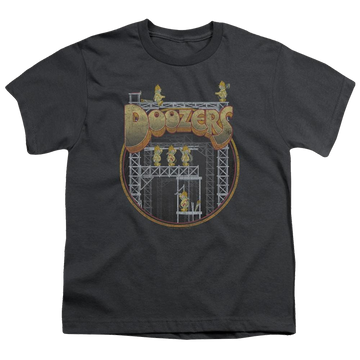 Charcoal youth t-shirt for ages 8 to 12 with Fraggle Rock Doozers Construction graphic