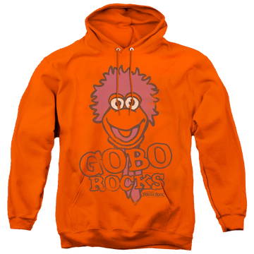 Orange pullover hoodie with Fraggle Rock Gobo Rocks graphic