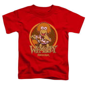 Red toddler t-shirt with Fraggle Rock Wembley Circle graphic