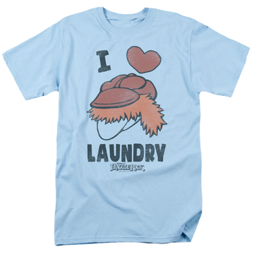 Light blue men's regular fit t-shirt with Fraggle Rock Laundry Lover graphic