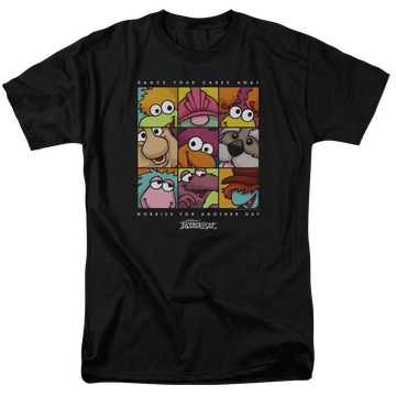 Black men's regular fit t-shirt with Fraggle Rock Squared graphic