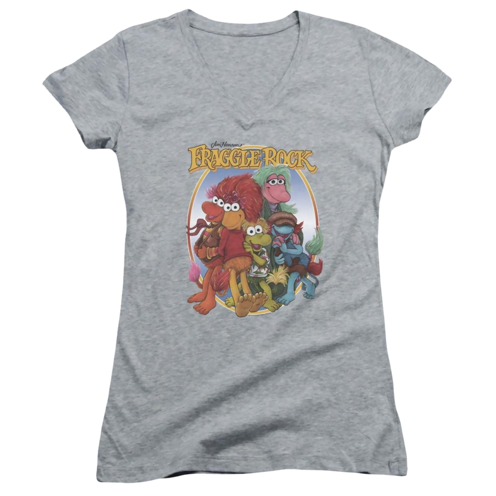 Fraggle Rock Group Hug - Juniors V-Neck T-Shirt Juniors V-Neck T-Shirt Fraggle Rock