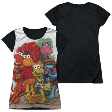 Fraggle Rock Group Shot - Juniors Black Back T-Shirt Juniors Black Back T-Shirt Fraggle Rock