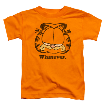 Orange toddler t-shirt with Garfield Whatever graphic