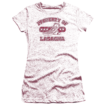 Athletic heather juniors t-shirt with Garfield Property Of Lasagna graphic