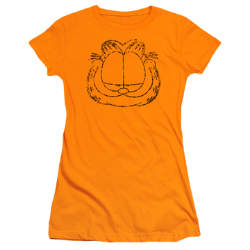 Orange juniors t-shirt with Garfield Smirking Distressed graphic