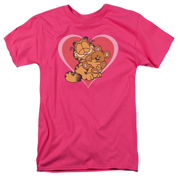 Hot pink men's regular fit t-shirt with Garfield Cute Ncuddly graphic
