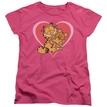 Hot pink women's t-shirt with Garfield Cute Ncuddly graphic