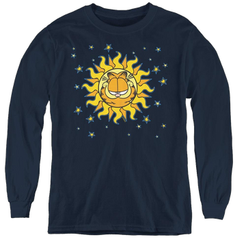 Navy youth long sleeve t-shirt with Garfield Celestial graphic