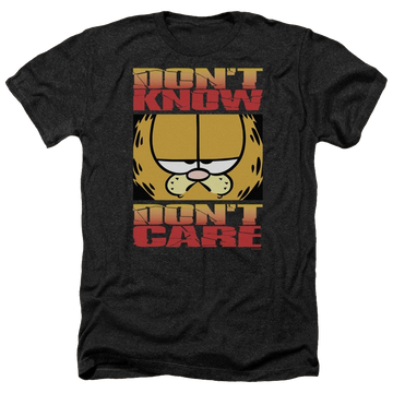 Charcoal men's heather t-shirt with Garfield Dont Know Dont Care graphic