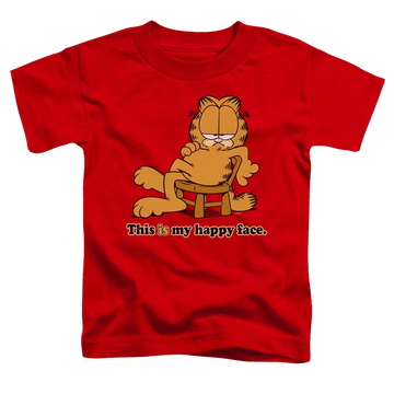 Red toddler t-shirt with Garfield Happy Face graphic