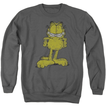 Charcoal men's crewneck sweatshirt with Garfield Big Ol' Cat graphic