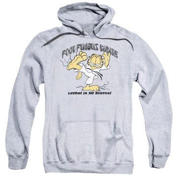 Athletic heather pullover hoodie with Garfield Foot Fungus Karate graphic
