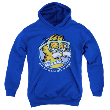 Royal youth hoodie for ages 8 to 12 with Garfield Performing graphic