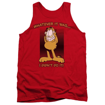 Red men's tank with Garfield I Didnt Do It graphic