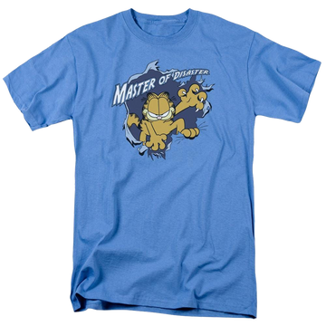 Carolina blue men's regular fit t-shirt with Garfield Master Of Disaster graphic
