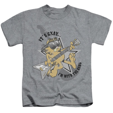 Athletic heather kid's t-shirt for ages 4 to 7 with Garfield Im With The Band graphic