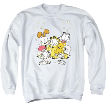White men's crewneck sweatshirt with Garfield Friends Are Best graphic