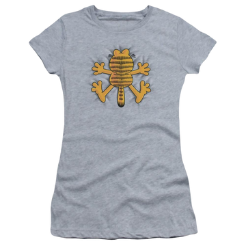 Athletic heather juniors t-shirt with Garfield Ow graphic