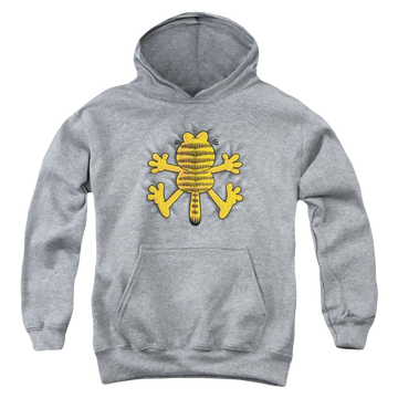 Athletic heather youth hoodie for ages 8 to 12 with Garfield Ow graphic