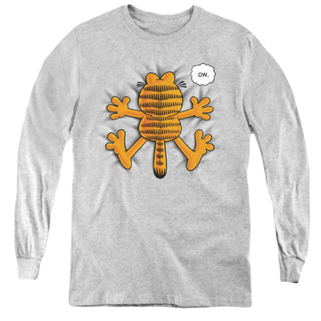 Athletic heather youth long sleeve t-shirt with Garfield Ow graphic