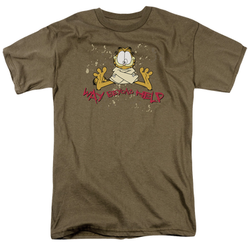 Safari green men's regular fit t-shirt with Garfield Way Beyond Help graphic