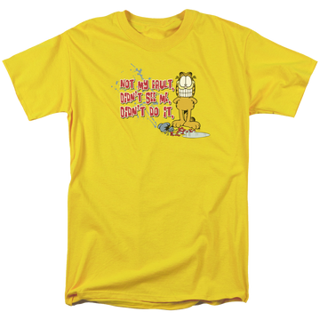 Yellow men's regular fit t-shirt with Garfield Not My Fault graphic