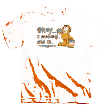 Orange youth t-shirt for ages 8 to 12 with Garfield I Probably Did It graphic