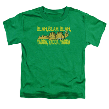 Kelly green toddler t-shirt with Garfield Blah Blah graphic