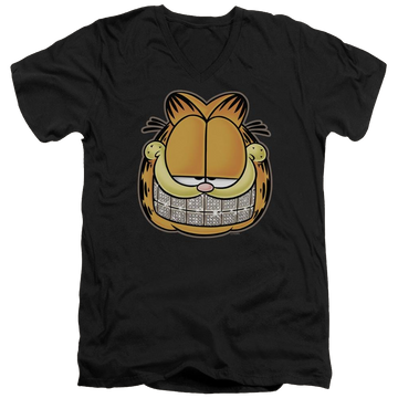 Black men's v-neck t-shirt with Garfield Nice Grill graphic