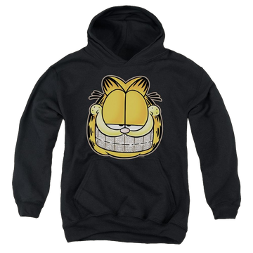 Black youth hoodie for ages 8 to 12 with Garfield Nice Grill graphic