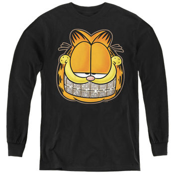 Black youth long sleeve t-shirt with Garfield Nice Grill graphic