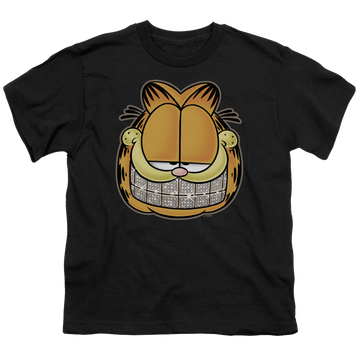 Black youth t-shirt for ages 8 to 12 with Garfield Nice Grill graphic