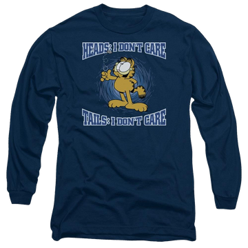 Navy men's long sleeve t-shirt with Garfield Heads Or Tails graphic
