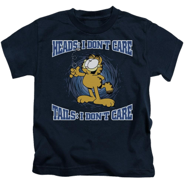 Navy kid's t-shirt for ages 4 to 7 with Garfield Heads Or Tails graphic