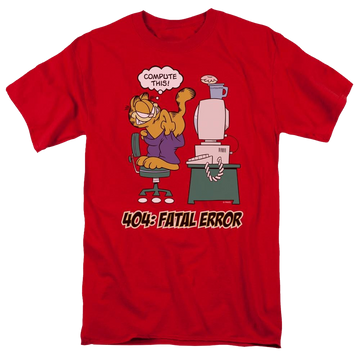 Red men's regular fit t-shirt with Garfield Compute This graphic
