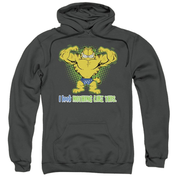 Charcoal pullover hoodie with Garfield Nothing Like This graphic