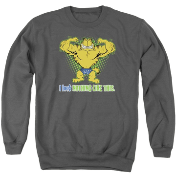 Charcoal men's crewneck sweatshirt with Garfield Nothing Like This graphic