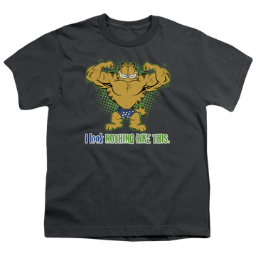 Charcoal kid's t-shirt for ages 4 to 7 with Garfield Nothing Like This graphic